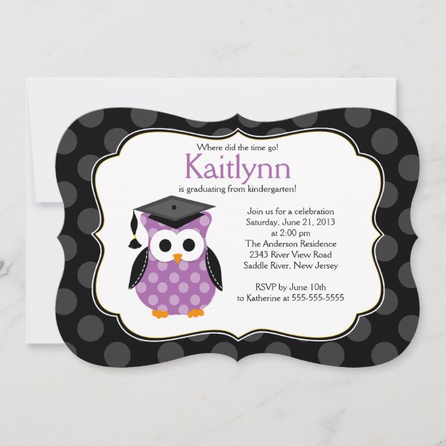 Niedlich Polka Dots Grad Owl Girls Abschluss Einladung (Vorderseite)