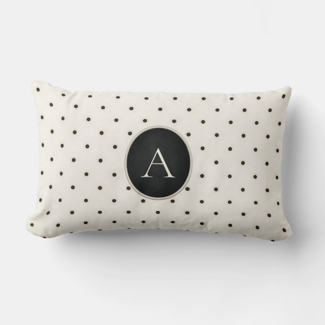 Niedlich Polka Dots Mit Monogramm Elfenbein Lendenkissen (Vorderseite)