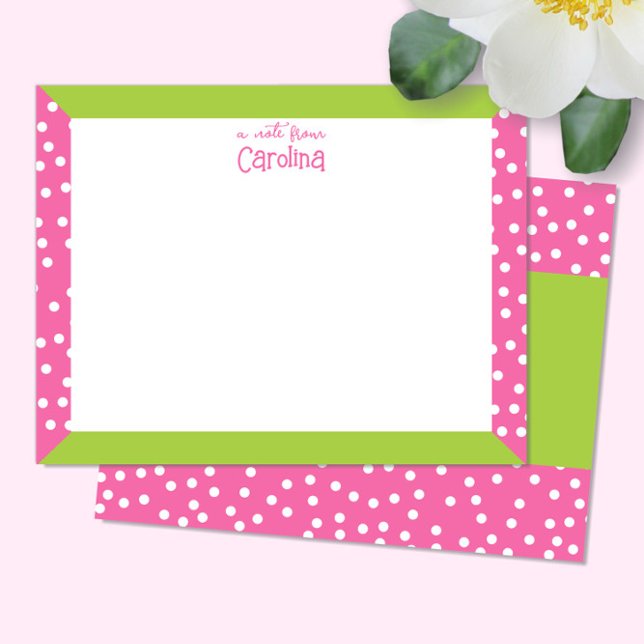 Niedlich Polka Dots Pink Green Frame Girly Station Mitteilungskarte (Von Creator hochgeladen)