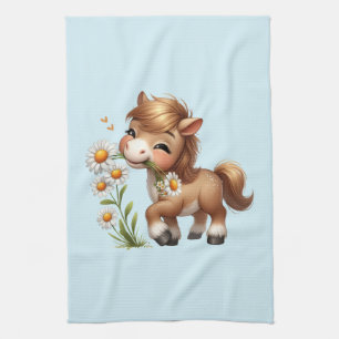 Niedlich Pony Eating Daisies Geschirrtuch