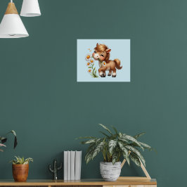 Niedlich Pony Eating Daisies Poster