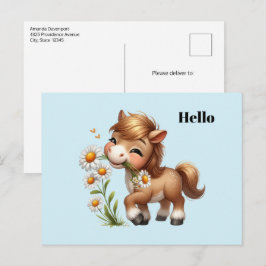 Niedlich Pony Eating Daisies Postkarte