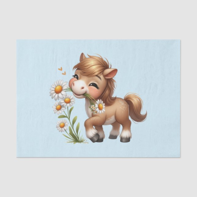 Niedlich Pony Eating Daisies Seidenpapier (Vorderseite)