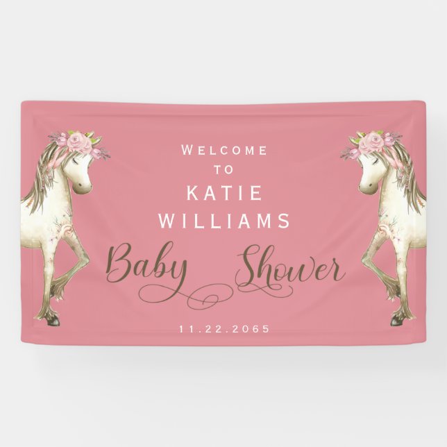 Niedlich Pony Pink Baby Dusche Begrüßungszeichen Banner (Horizontal)