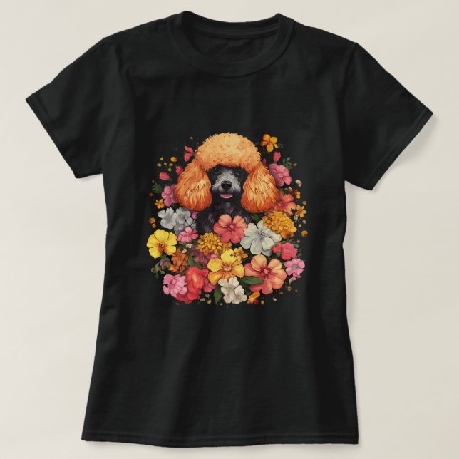 Niedlich Poodle Blume Bouquet T 1 T-Shirt (Design vorne)
