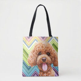 Niedlich Poodle farbenfrohe Zigzag Muster Tasche