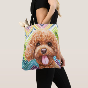 Niedlich Poodle farbenfrohe Zigzag Muster Tasche