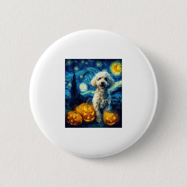 Niedlich Poodle Hund Halloween Kürbislaterne Pumpk Button (Vorderseite)