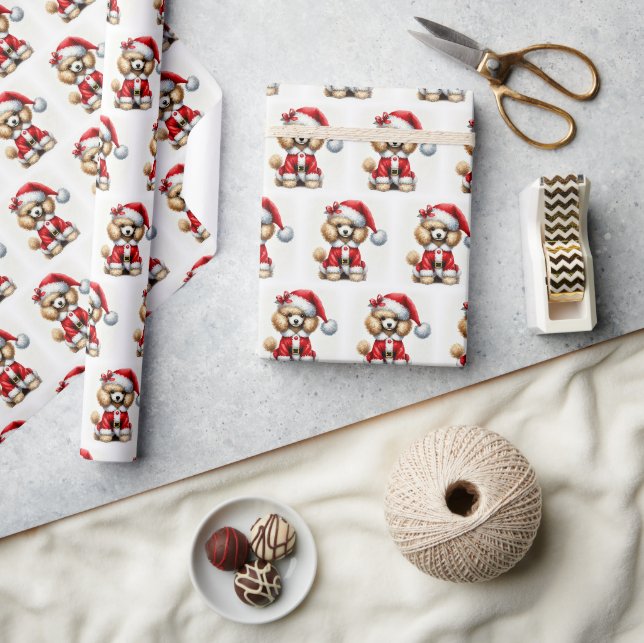 Niedlich Poodle Santa Claus Weihnachten Geschenkpapier (Handwerk)