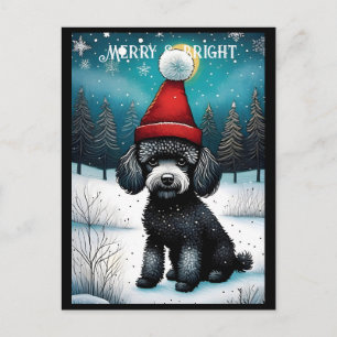Niedlich Poodle Snowy Meadow Santa Puppy Weihnacht Postkarte
