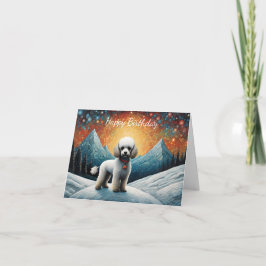 Niedlich Poodle Snowy Mountain Happy Geburtstag Karte