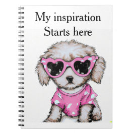 Niedlich Poodle Welpe mit rosa Brillenheft Notizblock