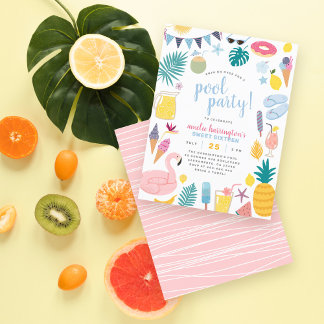 Niedlich Pool Party 16 . Geburtstag Geburtstagspar Einladungspostkarte