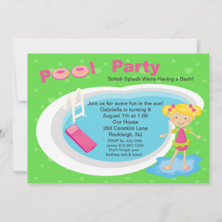 Niedlich Pool Party Mädchen zum Geburtstag Einladu Einladung