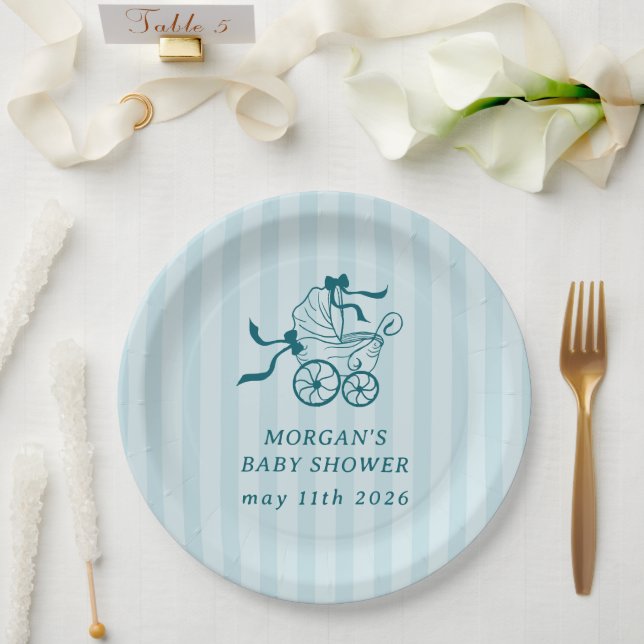 Niedlich Preppy Baby Stroller Babydusche Pappteller (Hochzeit)