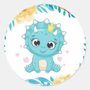 Niedlich Prince Aquamarin und Gelb Dinosaurier Bab Runder Aufkleber