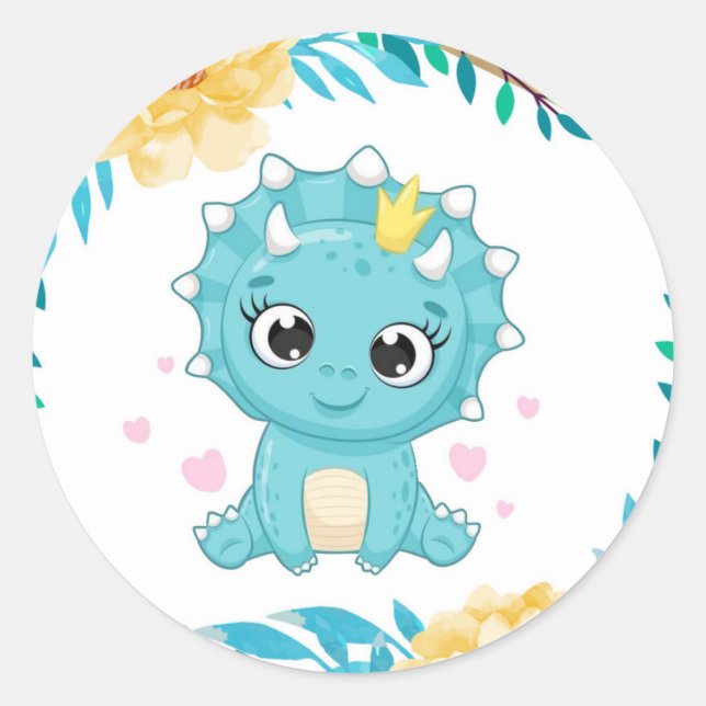 Niedlich Prince Aquamarin und Gelb Dinosaurier Bab Runder Aufkleber (Vorderseite)