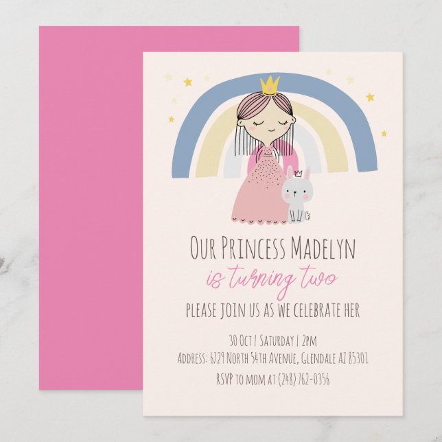 Niedlich Princess Birthday Party Einladung (Vorne/Hinten)