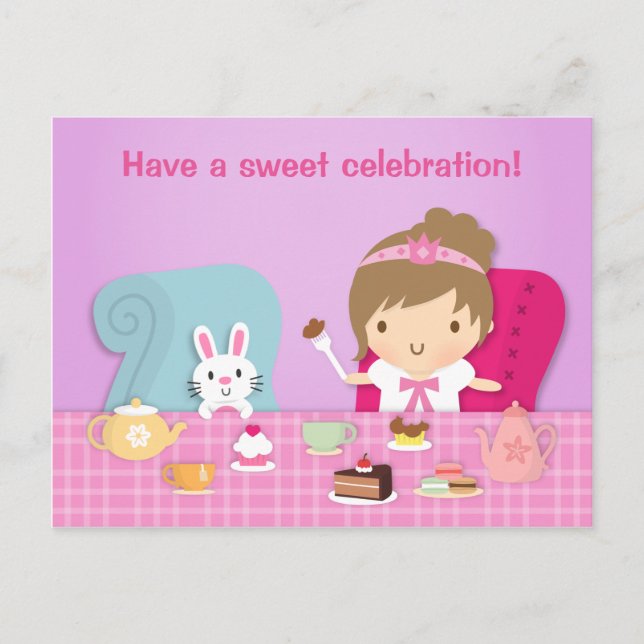 Niedlich Princess Bunny Tee Party Geburtstag Gruß Einladungspostkarte (Vorderseite)