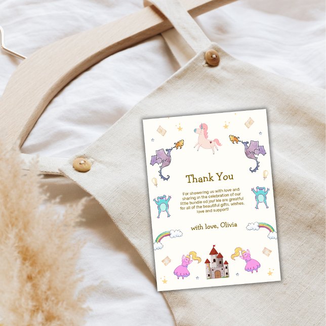 Niedlich Princess Dragon Unicorn Kinderdusche Dankeskarte (Cute Princess Dragon Unicorn Baby Shower Thank You Card)
