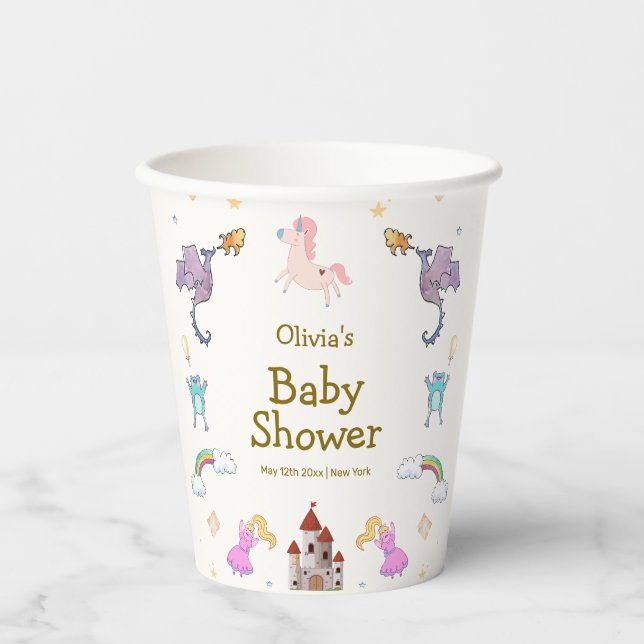 Niedlich Princess Dragon Unicorn Kinderdusche Pappbecher (Vorderseite)