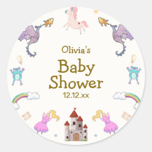 Niedlich Princess Dragon Unicorn Kinderdusche Runder Aufkleber