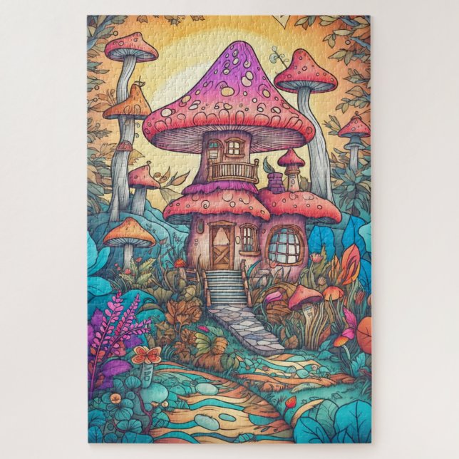 Niedlich Psychedelic Mushroom House Illustration (Vertikal)