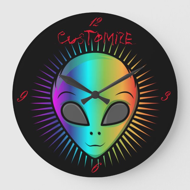 Niedlich Psychedelische Alien Head Thunder_Cove Große Wanduhr (Vorderseite)