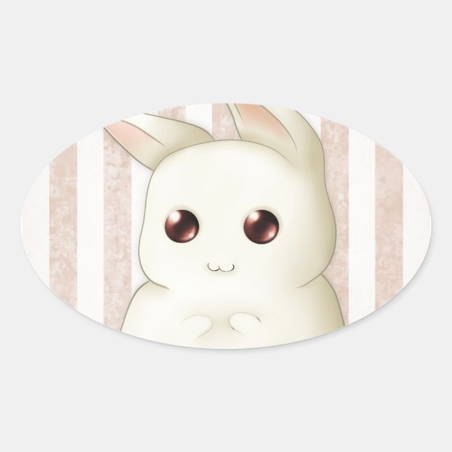 Niedlich Puffy Kawaii Bunny Rabbit Ovaler Aufkleber (Vorderseite)