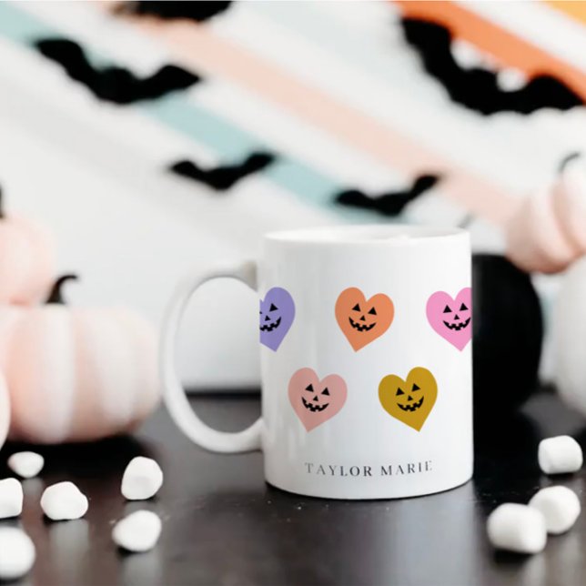 Niedlich Pumpkin Hearts Trendy Halloween Kaffeetasse (Von Creator hochgeladen)