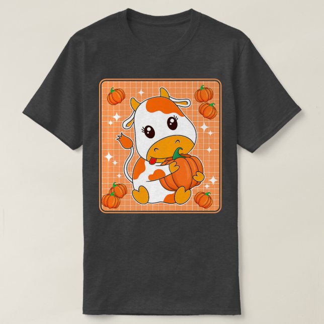 Niedlich Pumpkin Orange Milk Kuh Print Kawaii Aest T-Shirt (Design vorne)