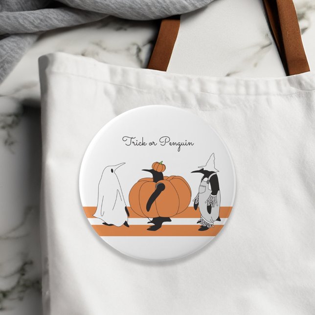 Niedlich Pumpkin Penguin Funny Halloween Button (Von Creator hochgeladen)