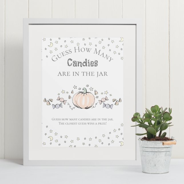 Niedlich Pumpkin Wie viele Candies Baby Duschgame Poster (Elegant & Whimsical Fall Baby Shower Game Poster. Frame Not Included. Hand-Drawn Pumpkin Drawing.)