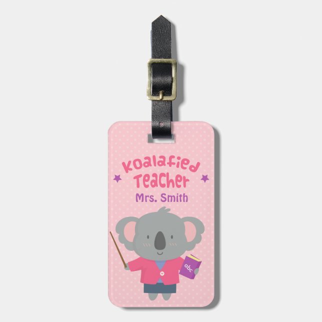 Niedlich Pun Spaß Koala Bär Weibliche Lehrerin Gepäckanhänger (Vorderseite vertikal)