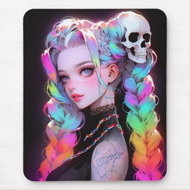 Niedlich Punk Rock Skull Goth Rainbow Braid Anime  Mousepad (Vorne)
