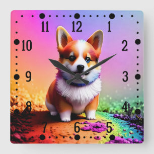 Niedlich Puppy Corgi Dog-36475 Quadratische Wanduhr