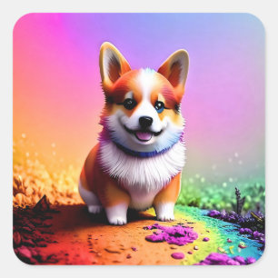 Niedlich Puppy Corgi Dog-36475 Quadratischer Aufkleber
