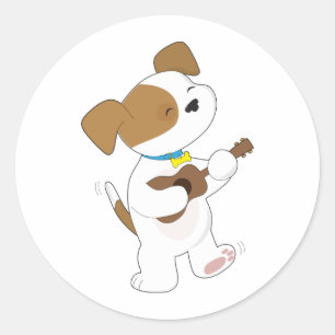 Niedlich Puppy Ukulele Runder Aufkleber