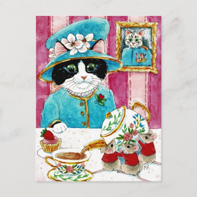 Niedlich Queen Elizabeth Cat Mouse Tee Postkarte (Vorderseite)