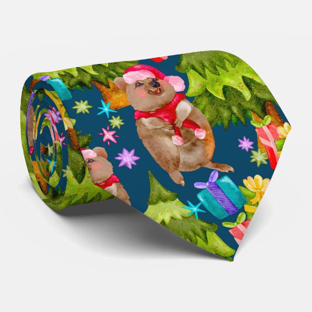 Niedlich Quokka Blue Christmas Krawatte (Gerollt)