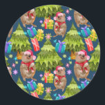 Niedlich Quokka Blue Christmas Runder Aufkleber<br><div class="desc">Wenn Sie australische Quokkas Liebe,  dann werden Sie diese niedlichen und lustigen Aufkleber Liebe! Dieses Aquarellmuster zeichnet sich durch ein lächelndes Känguru aus,  umgeben von einem zauberhaften Furry Quokka und Weihnachtsbäumen auf blauem Hintergrund. Es ist perfekt für jeden,  der Quokkas Lieben hat.</div>