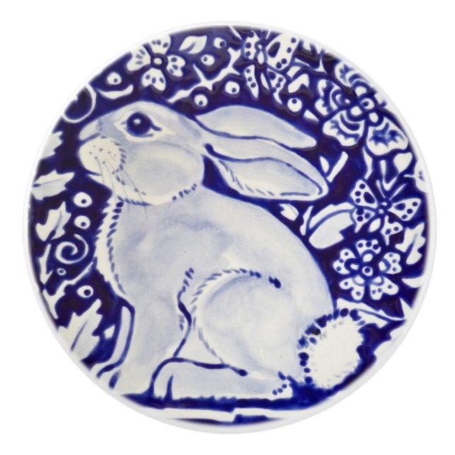 Niedlich Rabbit Blue White Woodland Animal Dedham  Keramikknauf (Vorderseite)