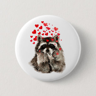 Niedlich Raccoon Blown Kisses Liebe Herz Button