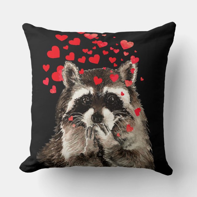 Niedlich Raccoon Blown Kisses Liebe Herz Kissen (Vorderseite)