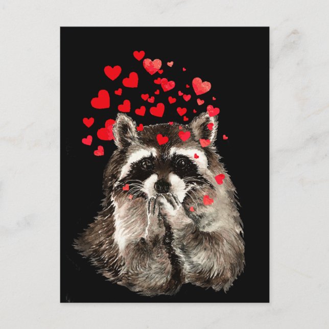 Niedlich Raccoon Blown Kisses Liebe Herz Postkarte (Vorderseite)