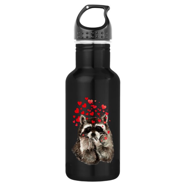 Niedlich Raccoon Blown Kisses Liebe Herz Trinkflasche (Vorderseite)