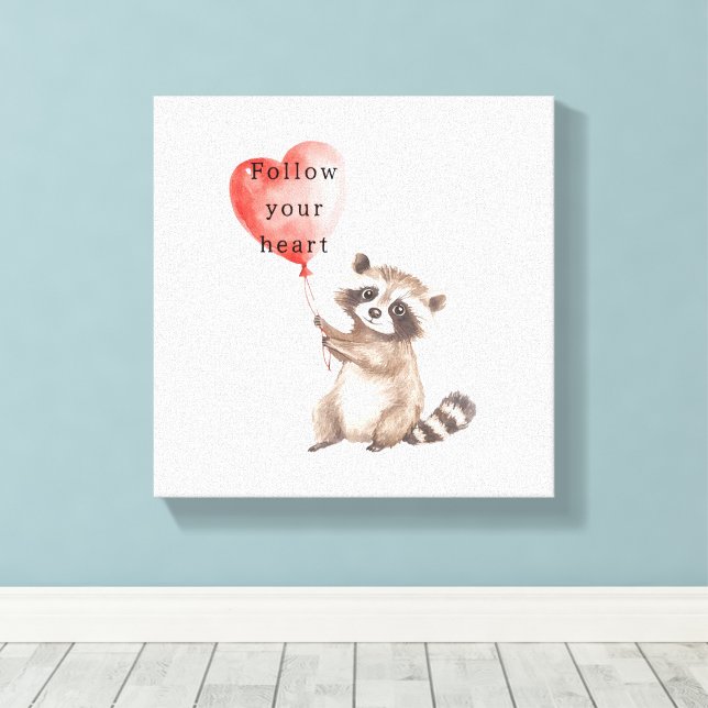 Niedlich Raccoon Herzballon Leinwanddruck (Insitu (Holzboden))