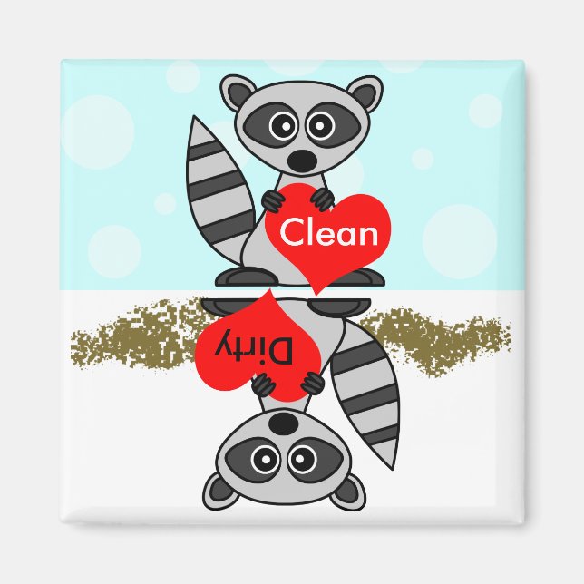 Niedlich Raccoon Sauberkeit / Geschirrspülmaschine Magnet (Vorne)
