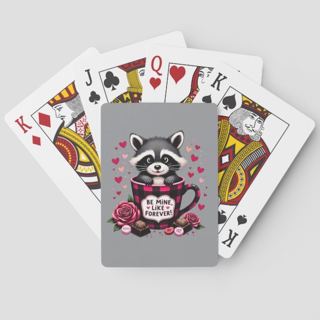 Niedlich Raccoon Valentine Buffalo Kariert Ästheti Spielkarten (Rückseite)