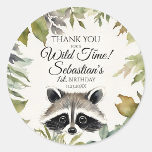Niedlich Raccoon Woodland Vielen Dank zum Geburtst Runder Aufkleber